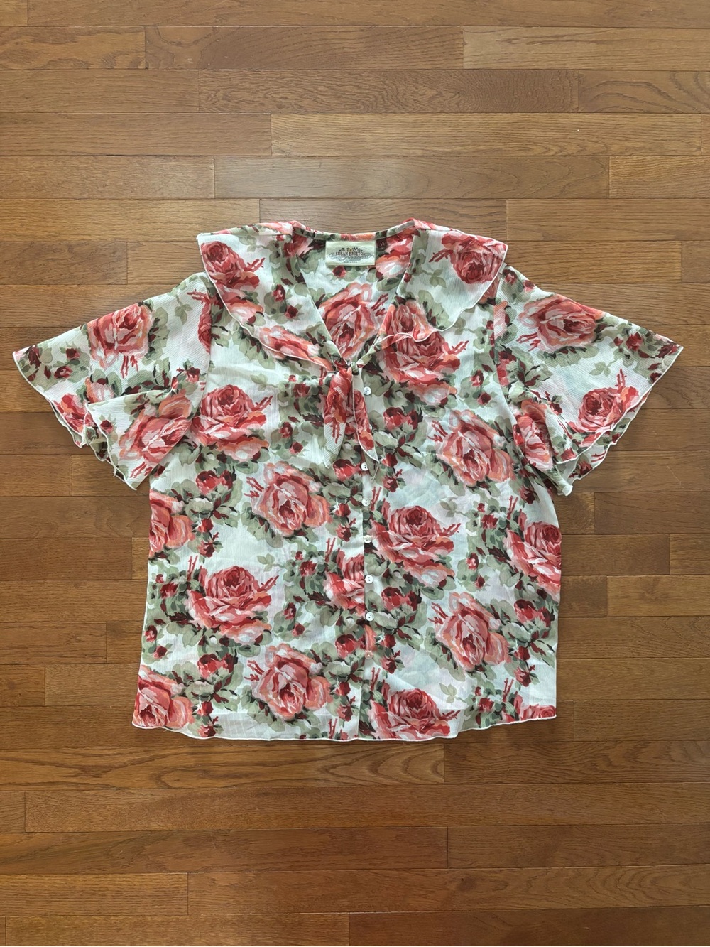 Vintage 1980's Susan Bristol Peter Pan Collar Sheer Flutter Blouse
